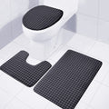 Navy Tattersall Pattern Print 3 Piece Bath Mat Set