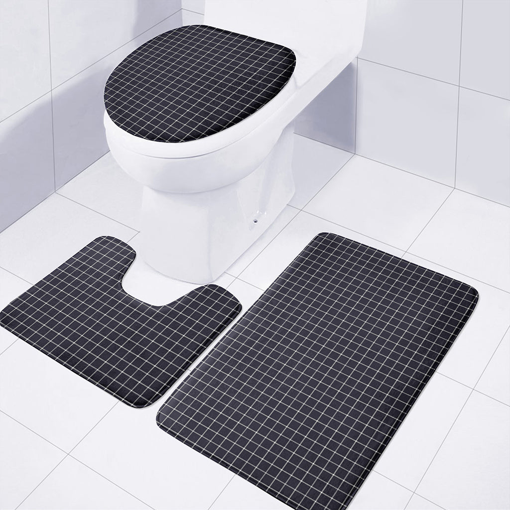 Navy Tattersall Pattern Print 3 Piece Bath Mat Set