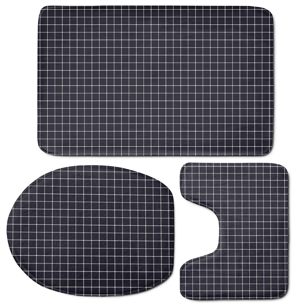 Navy Tattersall Pattern Print 3 Piece Bath Mat Set