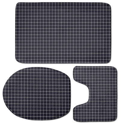 Navy Tattersall Pattern Print 3 Piece Bath Mat Set