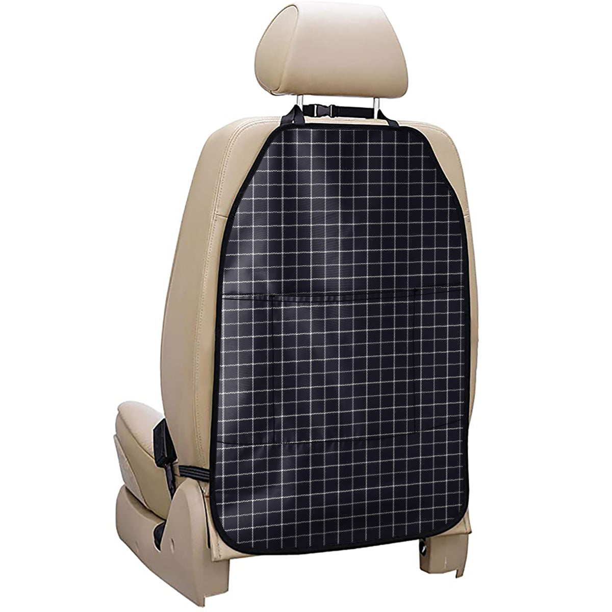 Navy Tattersall Pattern Print Car Seat Organizers