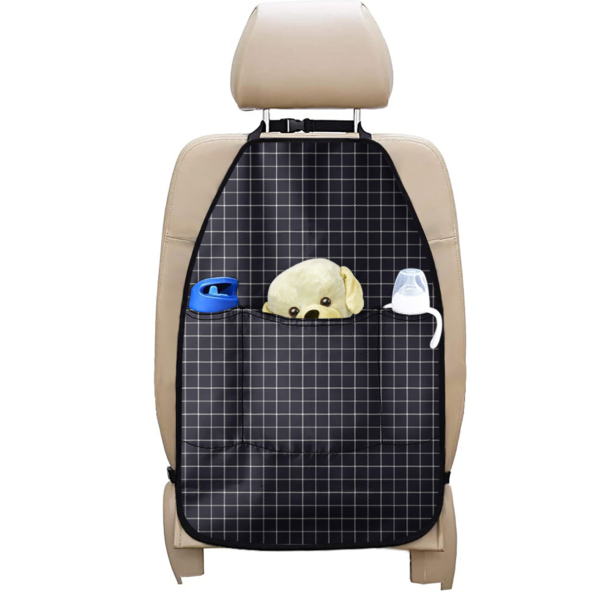 Navy Tattersall Pattern Print Car Seat Organizers