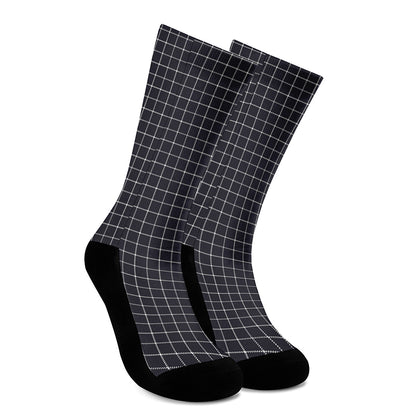 Navy Tattersall Pattern Print Crew Socks