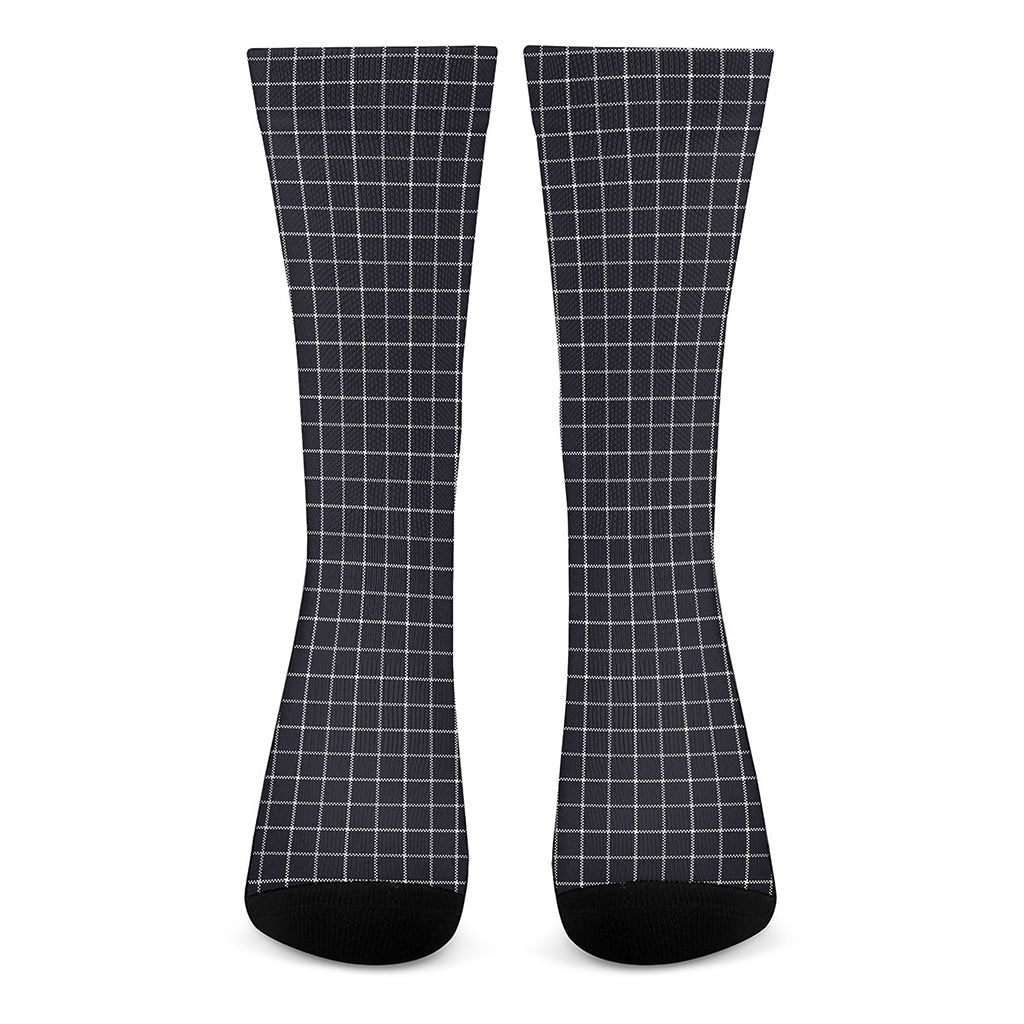 Navy Tattersall Pattern Print Crew Socks