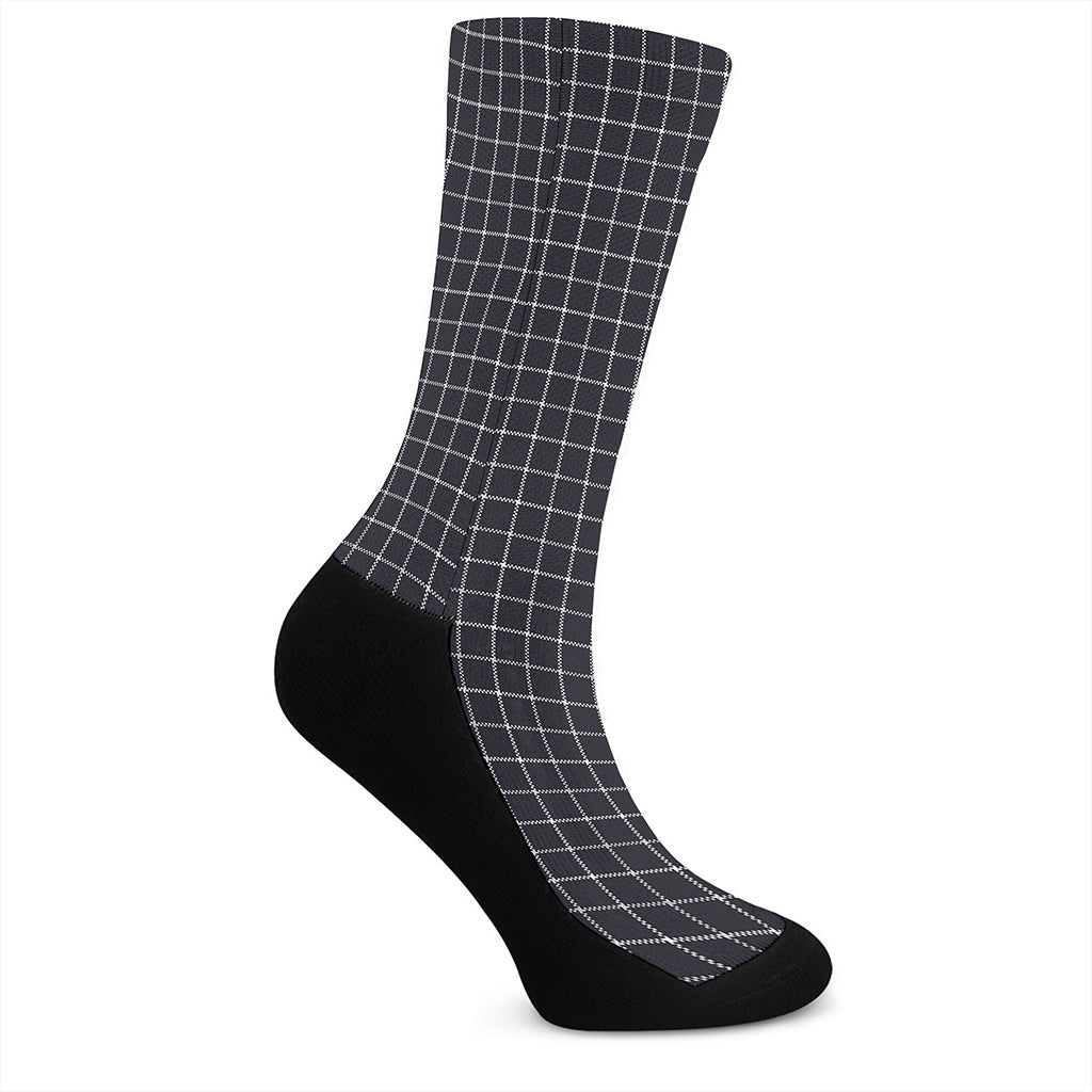 Navy Tattersall Pattern Print Crew Socks