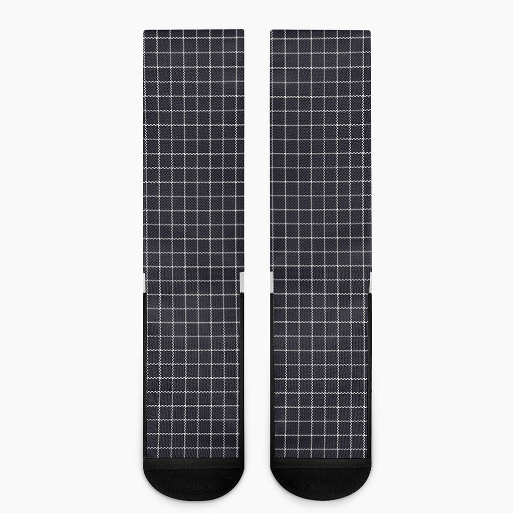 Navy Tattersall Pattern Print Crew Socks