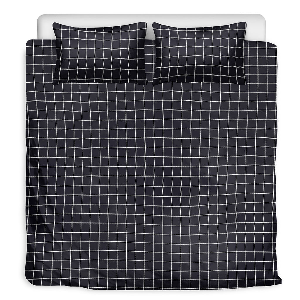 Navy Tattersall Pattern Print Duvet Cover Bedding Set