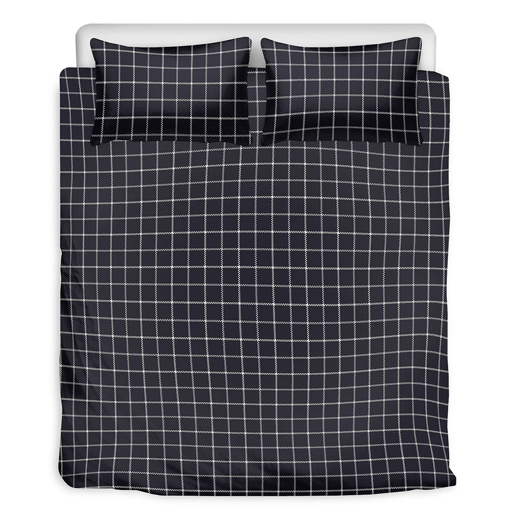 Navy Tattersall Pattern Print Duvet Cover Bedding Set