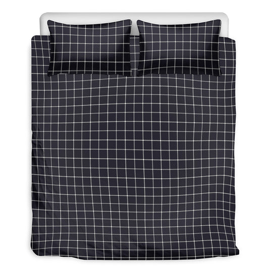 Navy Tattersall Pattern Print Duvet Cover Bedding Set
