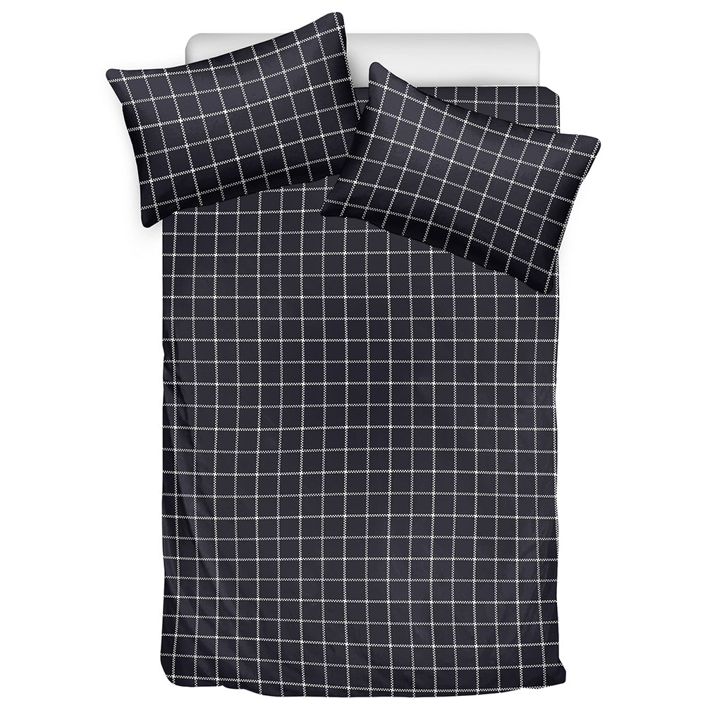 Navy Tattersall Pattern Print Duvet Cover Bedding Set
