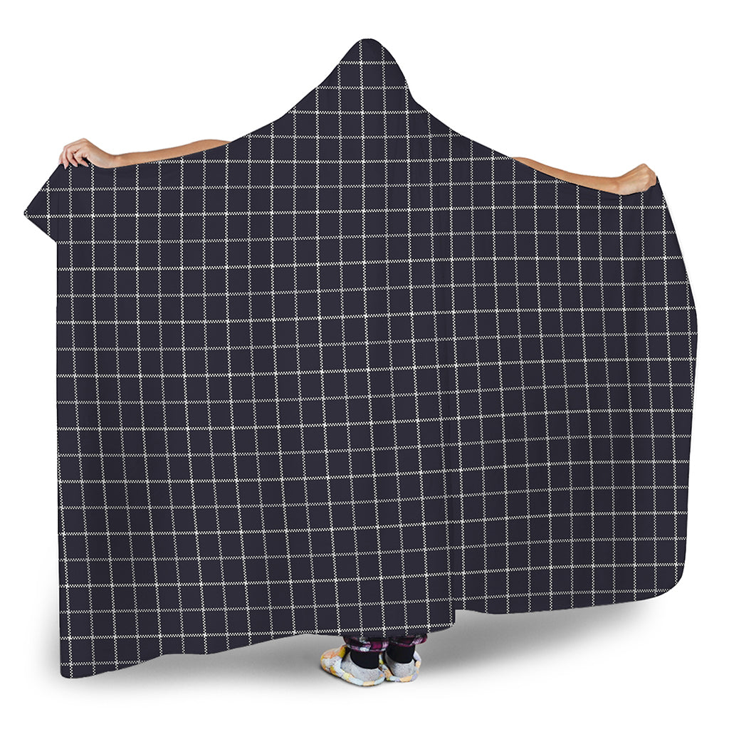 Navy Tattersall Pattern Print Hooded Blanket
