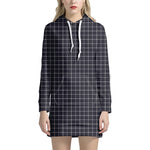 Navy Tattersall Pattern Print Hoodie Dress