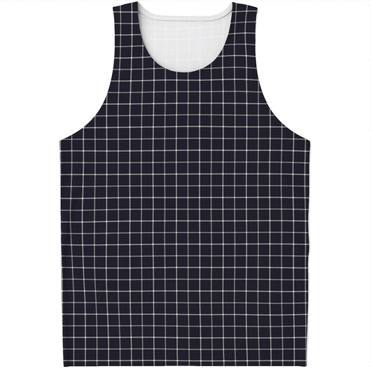 Navy Tattersall Pattern Print Men's Tank Top