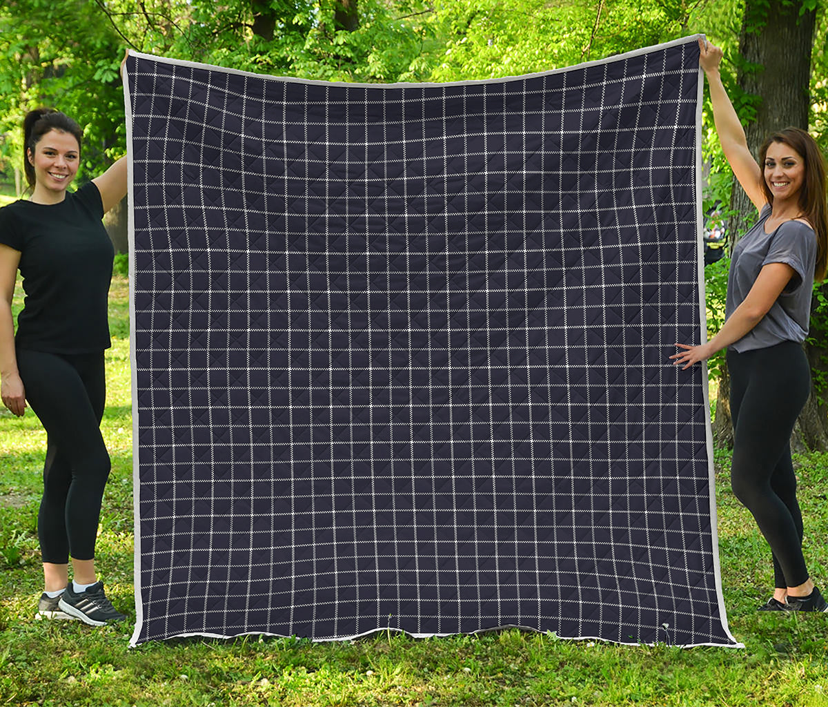Navy Tattersall Pattern Print Quilt