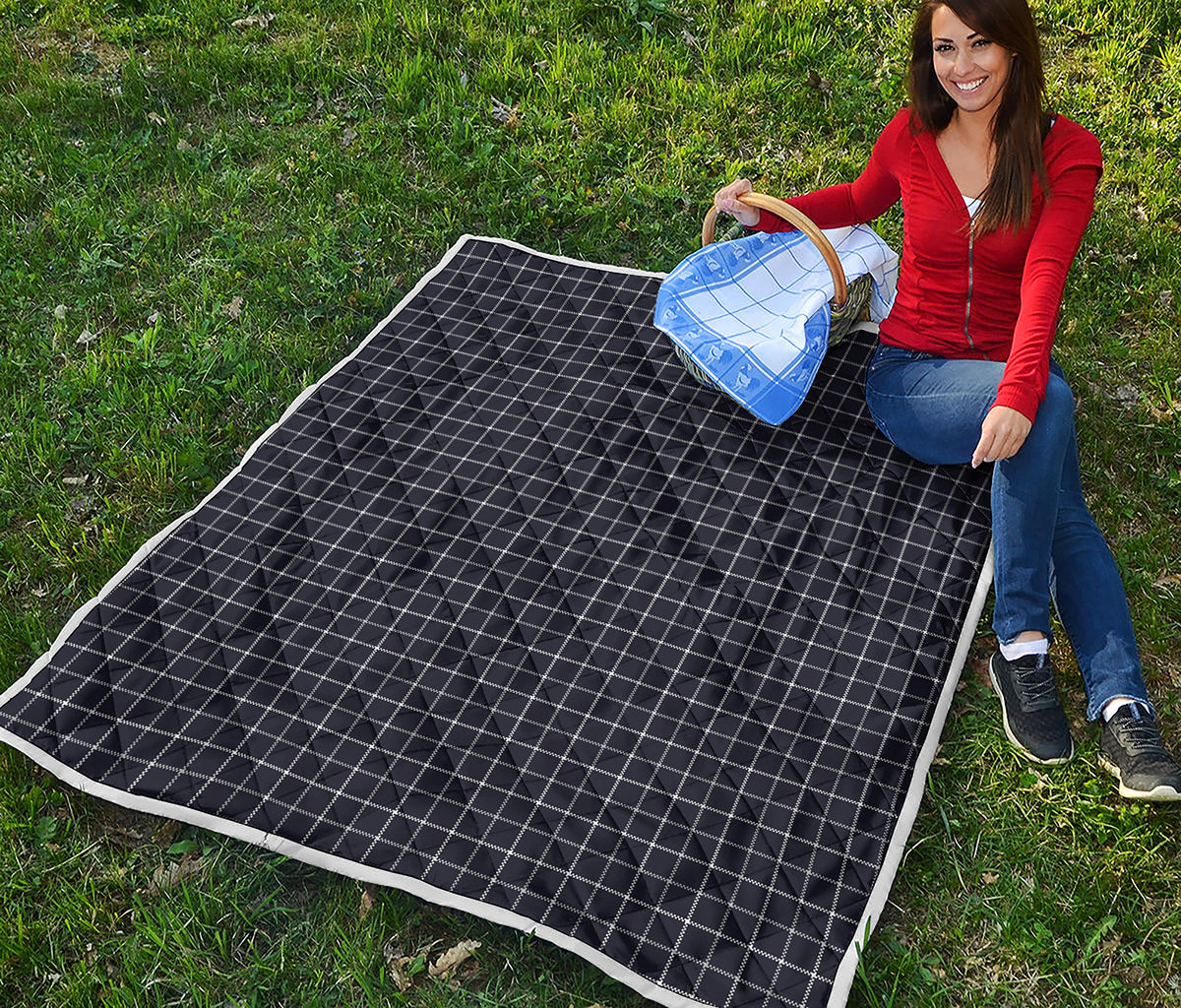 Navy Tattersall Pattern Print Quilt