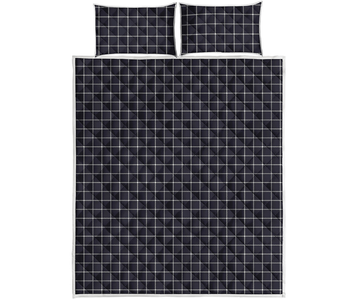 Navy Tattersall Pattern Print Quilt Bed Set