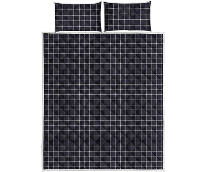 Navy Tattersall Pattern Print Quilt Bed Set