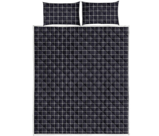 Navy Tattersall Pattern Print Quilt Bed Set