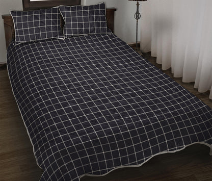 Navy Tattersall Pattern Print Quilt Bed Set
