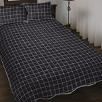 Navy Tattersall Pattern Print Quilt Bed Set