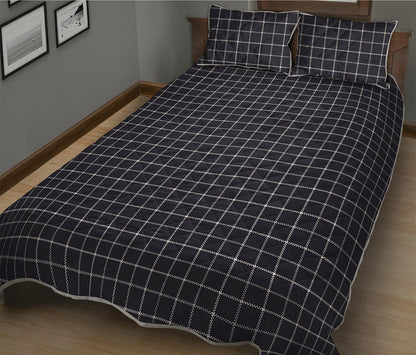 Navy Tattersall Pattern Print Quilt Bed Set
