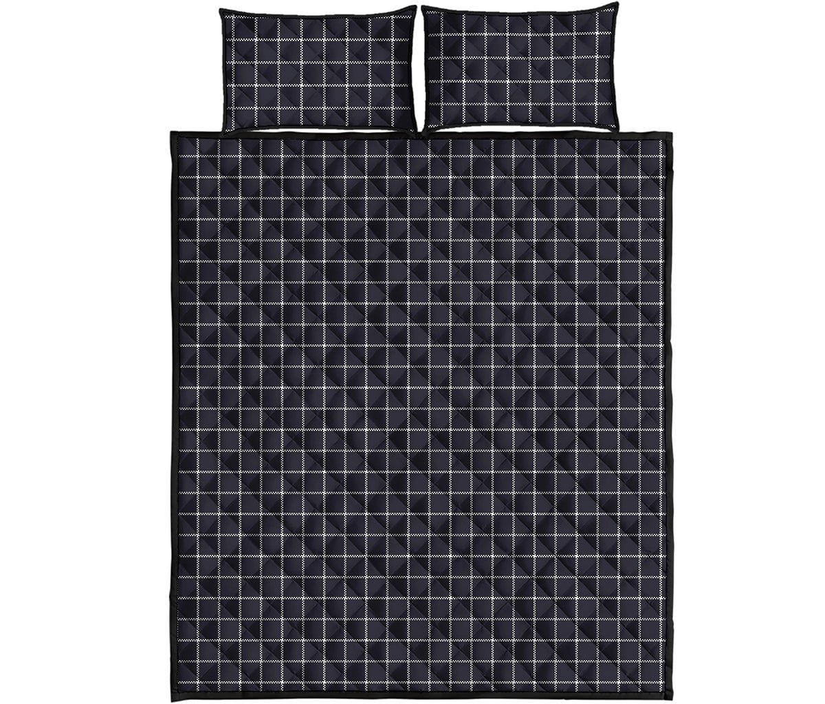 Navy Tattersall Pattern Print Quilt Bed Set