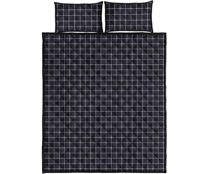 Navy Tattersall Pattern Print Quilt Bed Set