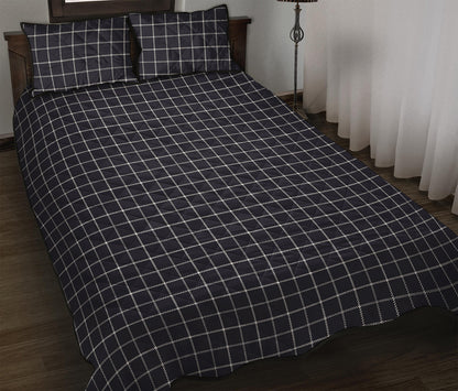 Navy Tattersall Pattern Print Quilt Bed Set