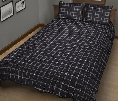 Navy Tattersall Pattern Print Quilt Bed Set