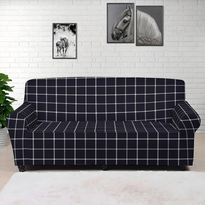 Navy Tattersall Pattern Print Sofa Cover