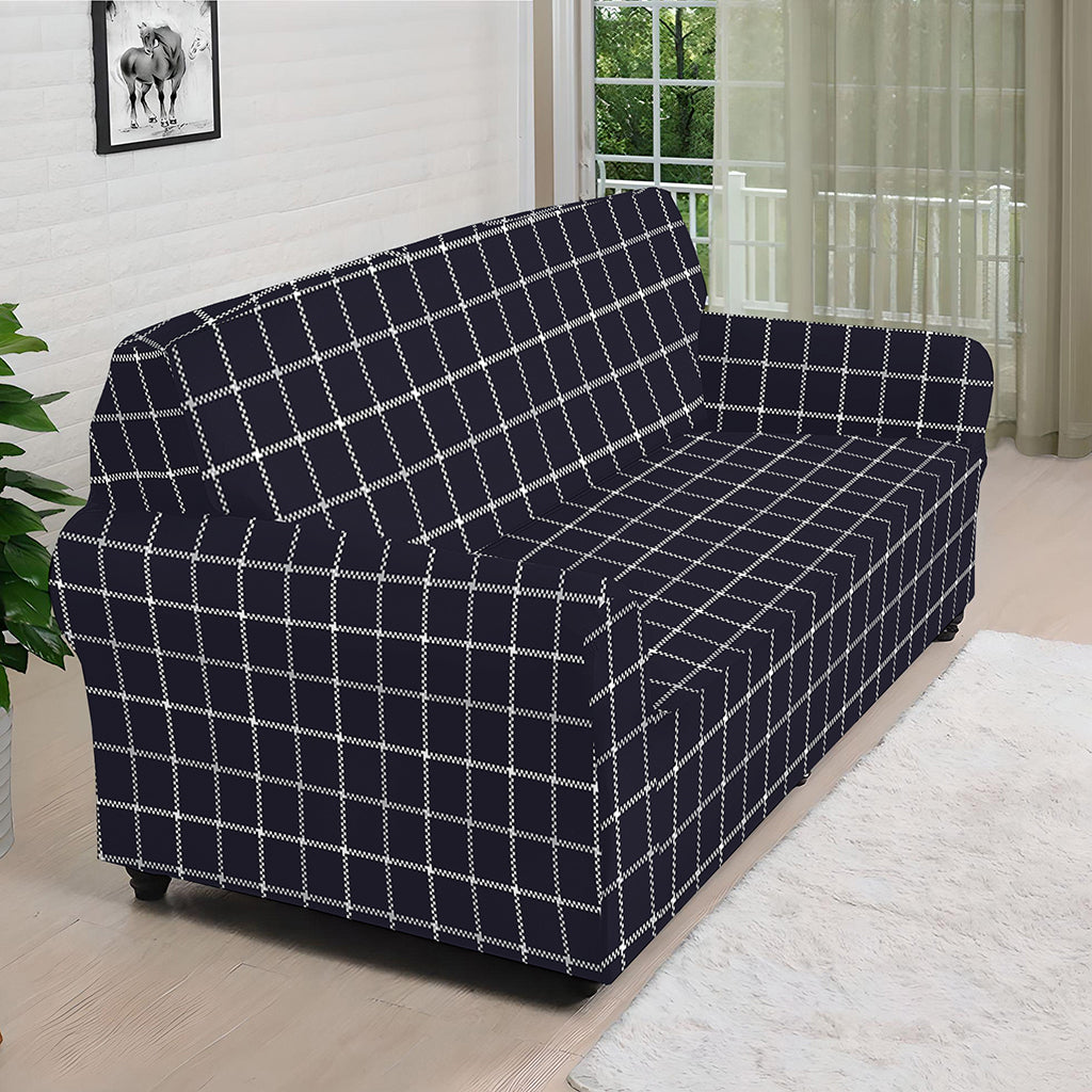 Navy Tattersall Pattern Print Sofa Cover