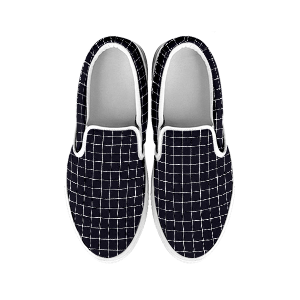 Navy Tattersall Pattern Print White Slip On Shoes