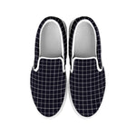 Navy Tattersall Pattern Print White Slip On Shoes