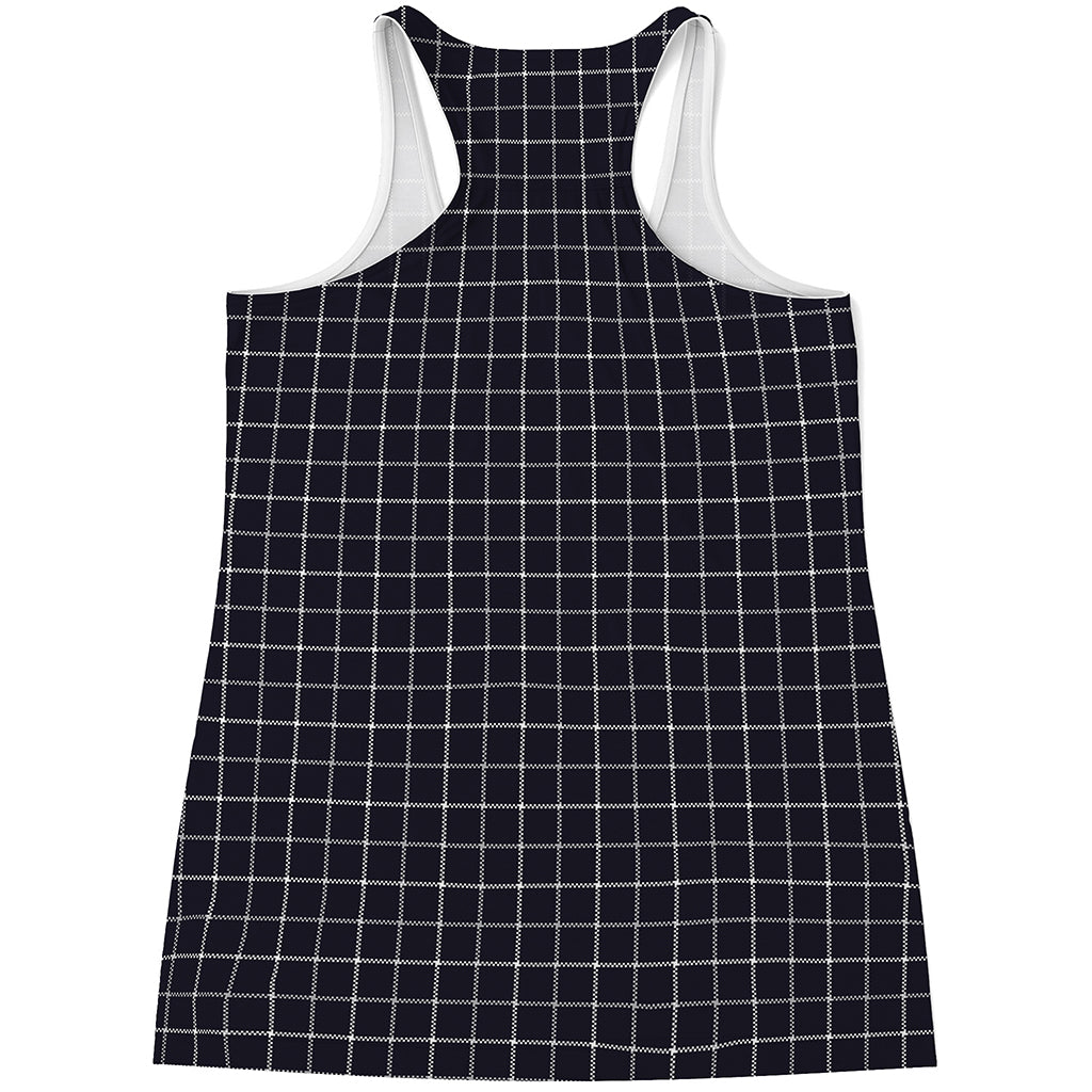 Navy Tattersall Pattern Print Women's Racerback Tank Top