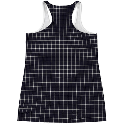 Navy Tattersall Pattern Print Women's Racerback Tank Top