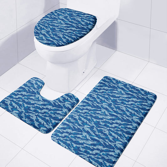 Navy Tiger Stripe Camo Pattern Print 3 Piece Bath Mat Set