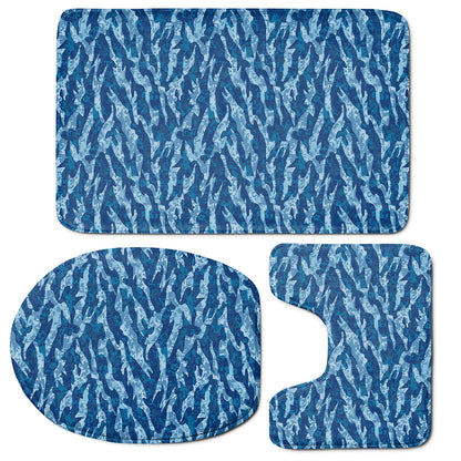 Navy Tiger Stripe Camo Pattern Print 3 Piece Bath Mat Set