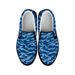 Navy Tiger Stripe Camo Pattern Print Black Slip On Shoes