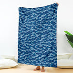 Navy Tiger Stripe Camo Pattern Print Blanket