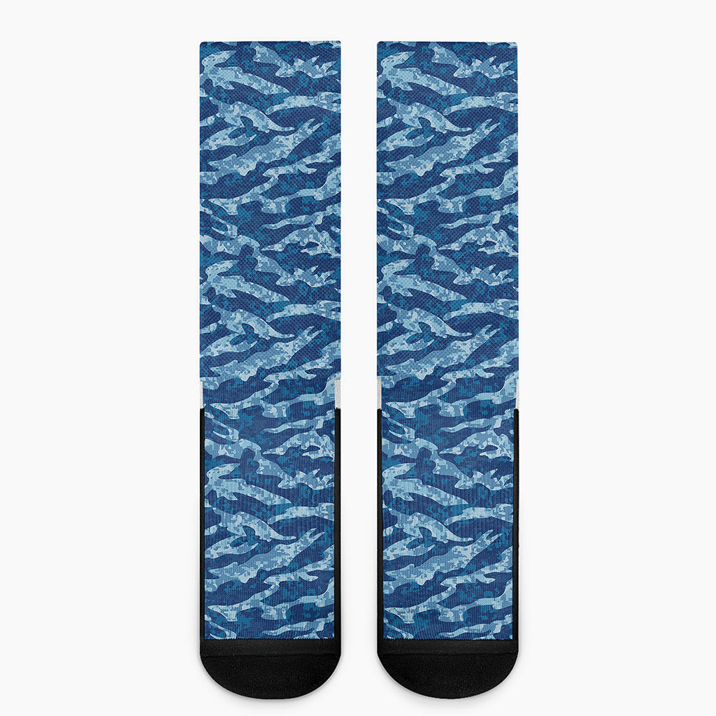 Navy Tiger Stripe Camo Pattern Print Crew Socks