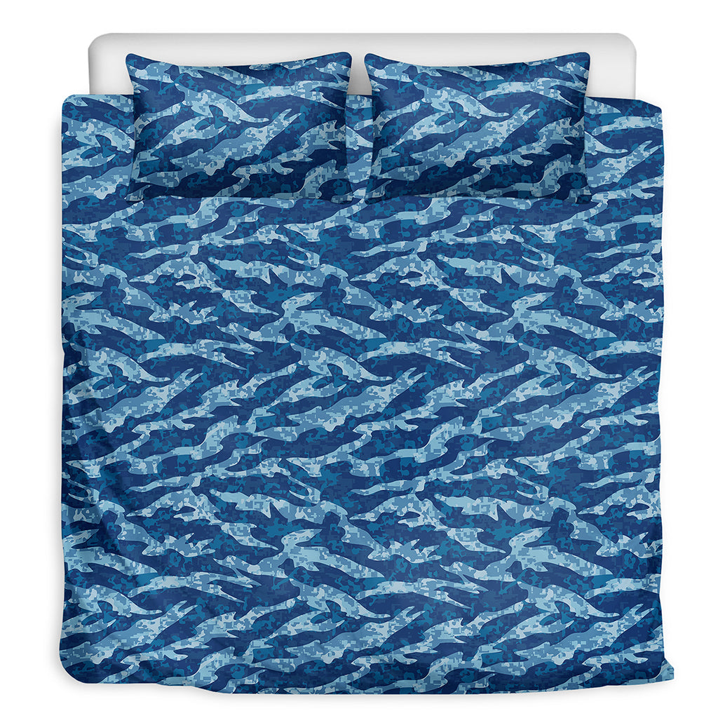 Navy Tiger Stripe Camo Pattern Print Duvet Cover Bedding Set
