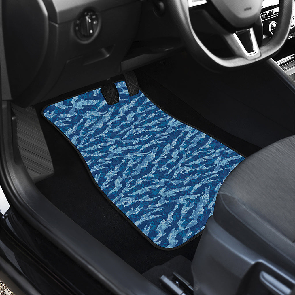 Navy Tiger Stripe Camo Pattern Print Front and Back Car Floor Mats