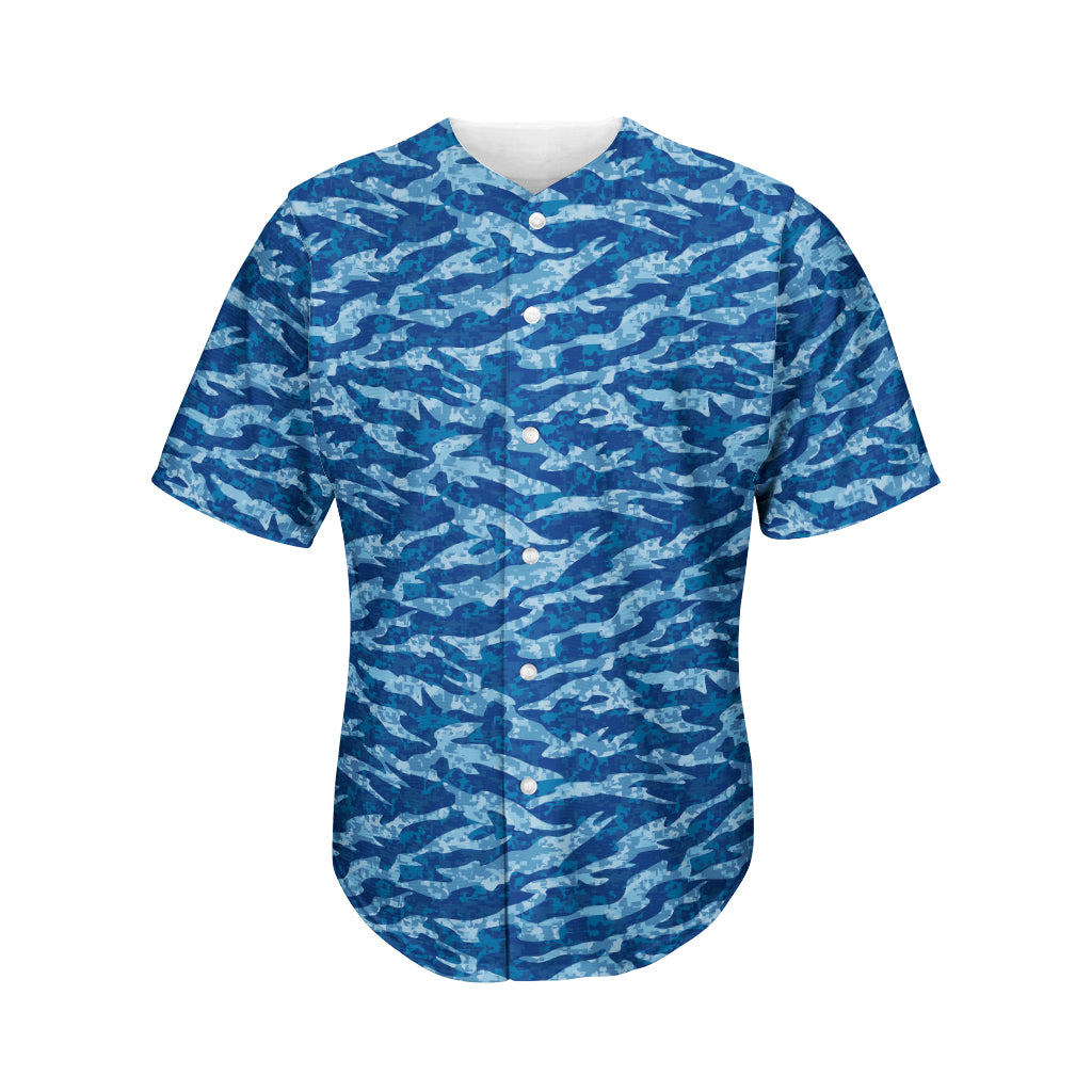 Navy Tiger Stripe Camo Pattern Print Men's Baseball Jersey