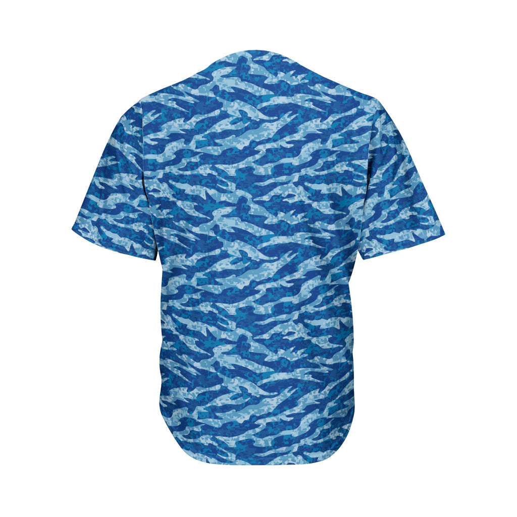 Navy Tiger Stripe Camo Pattern Print Men's Baseball Jersey