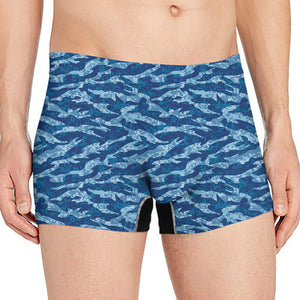 Navy Tiger Stripe Camo Pattern Print Men's Boxer Briefs