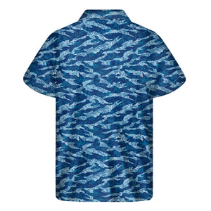 Navy Tiger Stripe Camo Pattern Print Men's Short Sleeve Shirt
