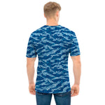 Navy Tiger Stripe Camo Pattern Print Men's T-Shirt