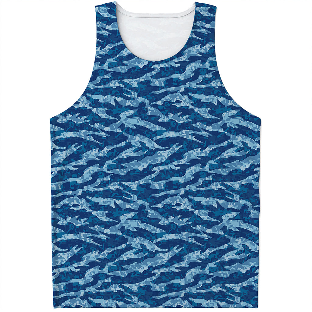 Navy Tiger Stripe Camo Pattern Print Men's Tank Top