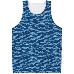 Navy Tiger Stripe Camo Pattern Print Men's Tank Top