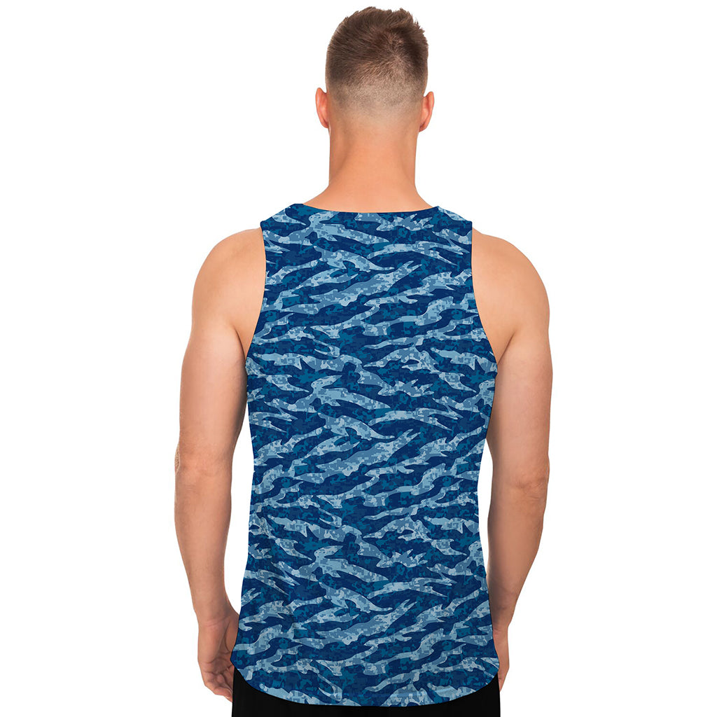 Navy Tiger Stripe Camo Pattern Print Men's Tank Top